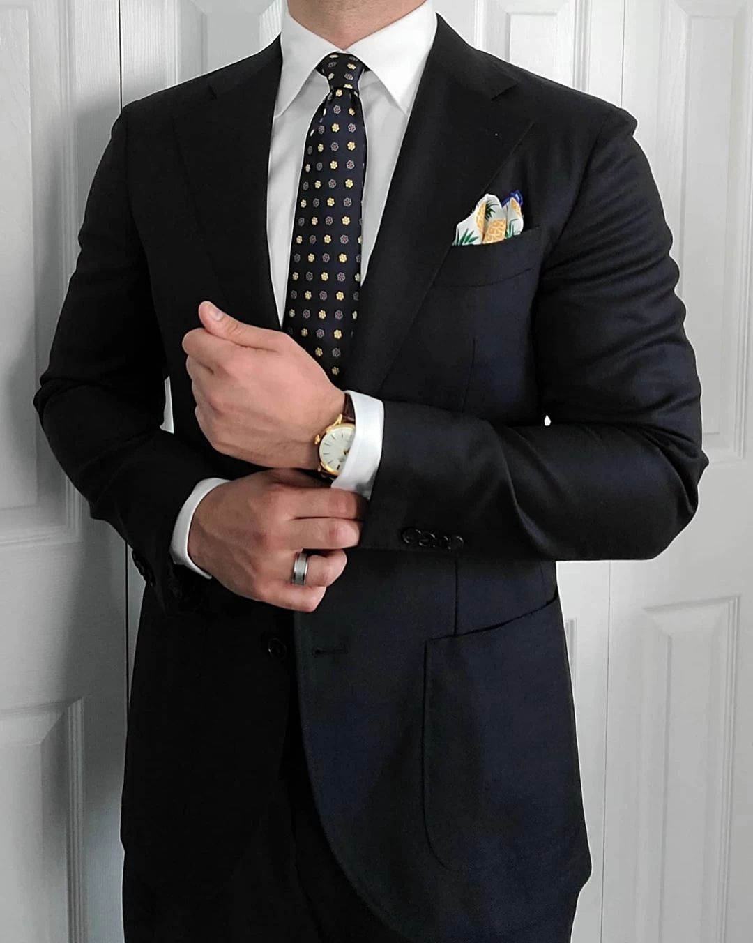 Berkshire Abstract Silk Tie, Navy / Yellow - Image 3