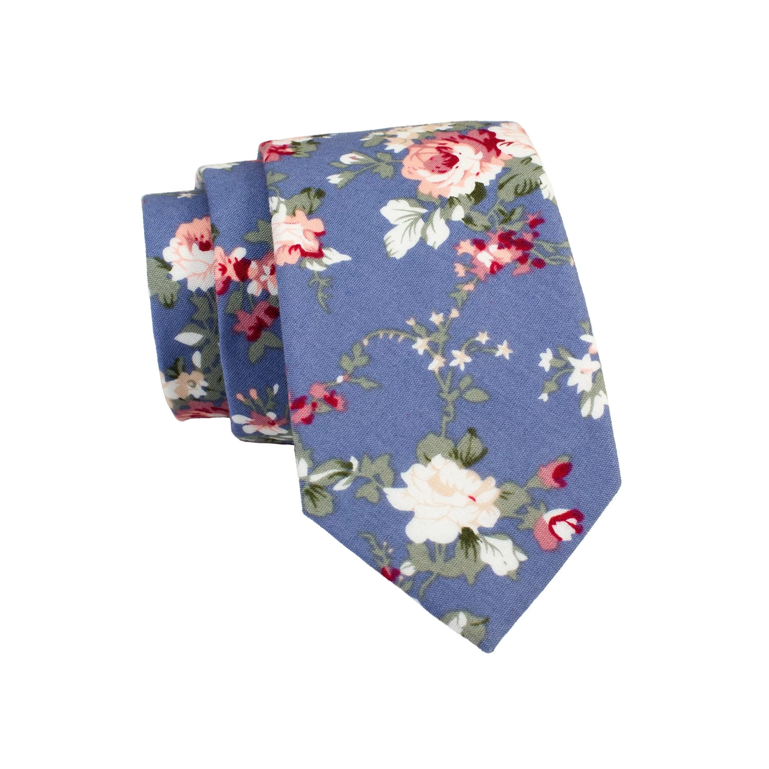 Bethel Floral Cotton Tie, Blue / White / Green - Image 2