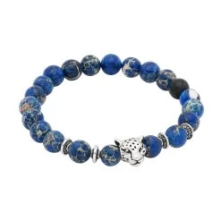 Oakley Silver Leopard Blue Regalite Beaded Bracelet