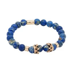 Pomona Gold Crown Blue Regalite Beaded Bracelet