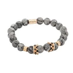Pomona Gold Crown Grey Agate Beaded Bracelet