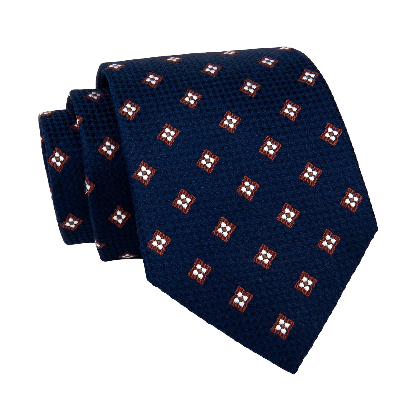 Champlain Foulard Silk Tie, Navy / Brown / Silver - Image 2