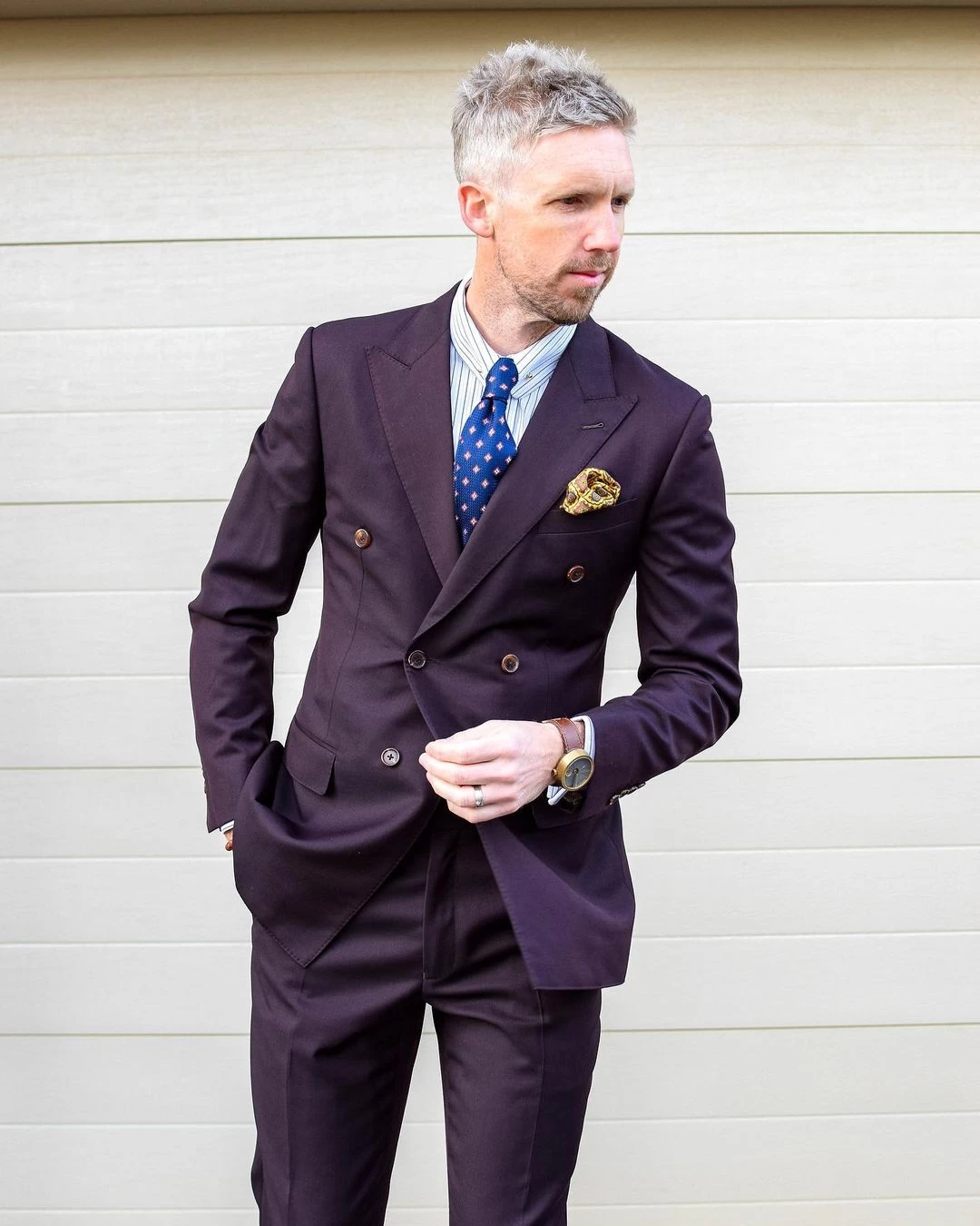 Champlain Foulard Silk Tie, Navy / Brown / Silver - Image 6