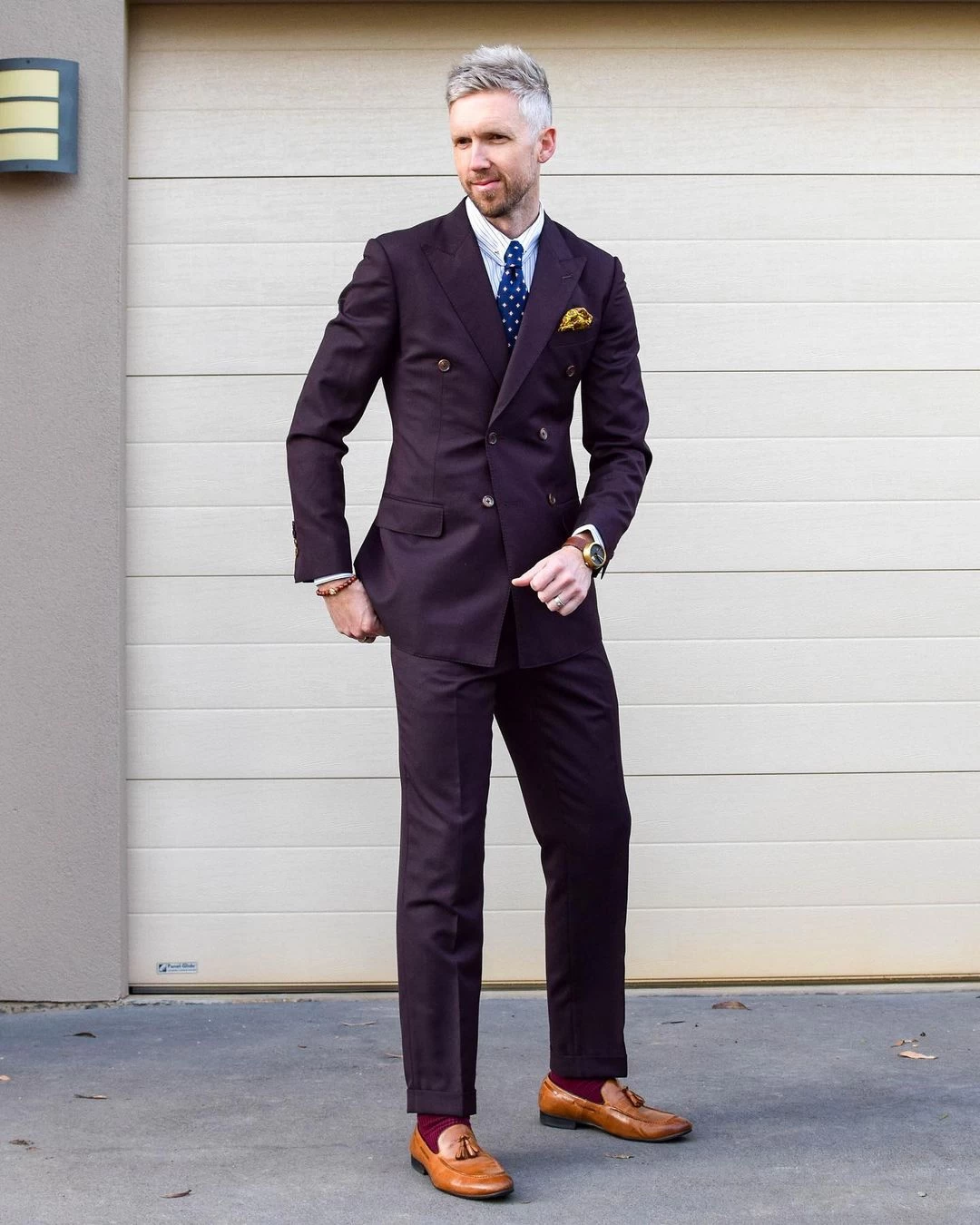 Champlain Foulard Silk Tie, Navy / Brown / Silver - Image 7