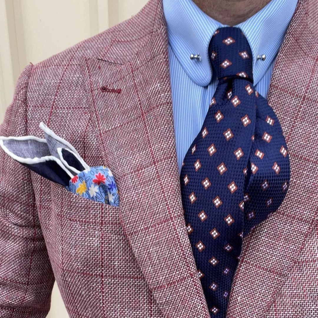 Champlain Foulard Silk Tie, Navy / Brown / Silver - Image 4