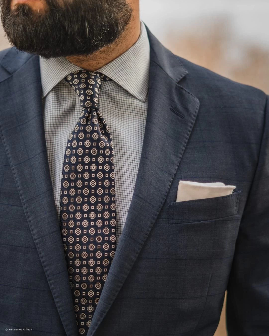 Charlestown Foulard Silk Tie, Blue / Silver - Image 6