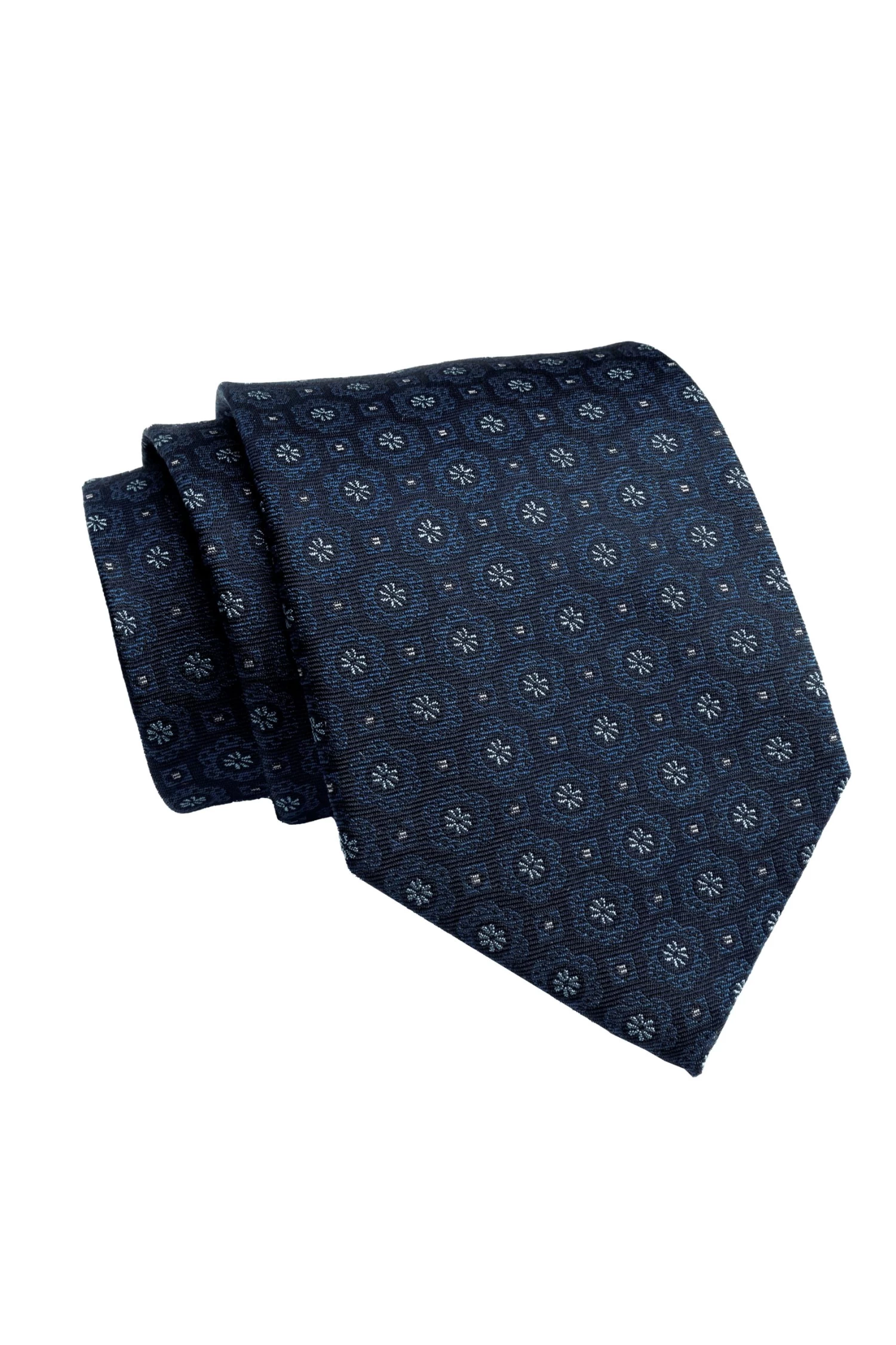Clarendon Foulard Silk Tie, Black / Blue / Light Blue - Image 2