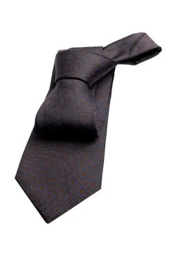 Clarendon Foulard Silk Tie, Brown / Bluish Grey / Orange