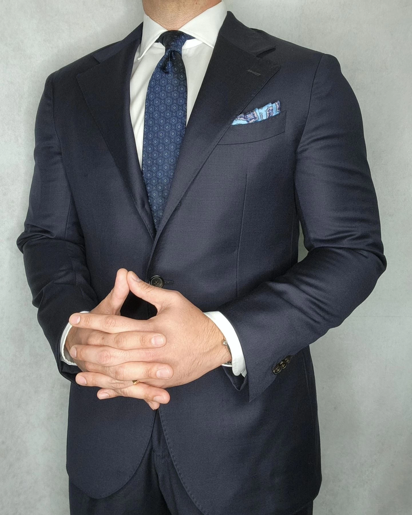 Clarendon Foulard Silk Tie, Black / Blue / Light Blue - Image 4