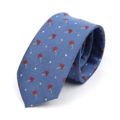 Coconut Creek Umbrellas Skinny Polyester Tie, Blue / Red / Silver