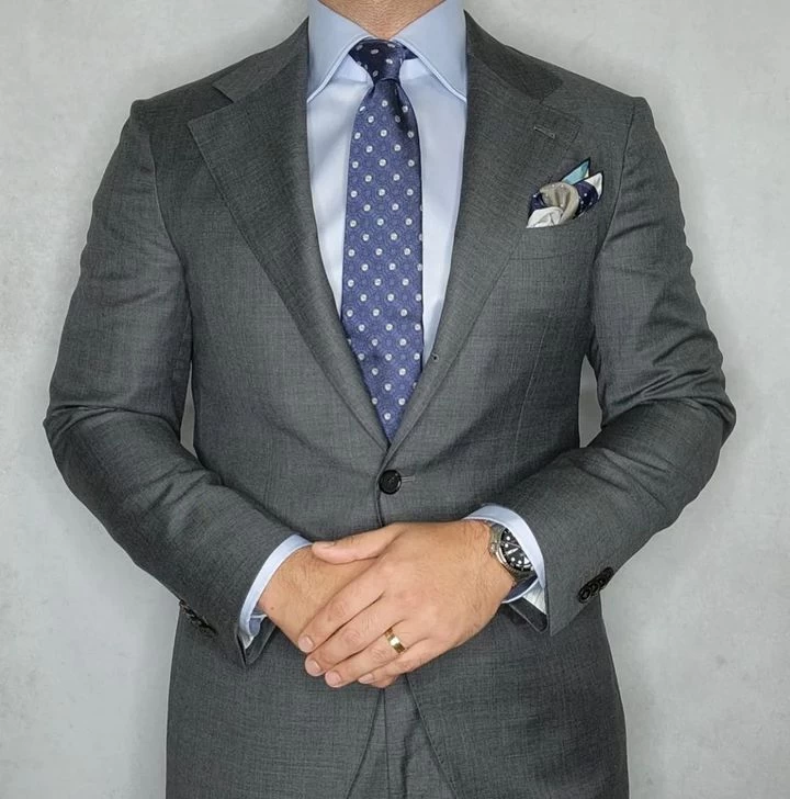 Columbia Foulard Silk Tie, Bluish Grey / Silver - Image 4