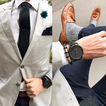 Covina Black Leather Silver & Gold Bracelet - Image 3