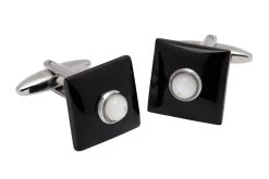 Kent Onyx Mother Of Pearl Rhodium Plated Cufflinks