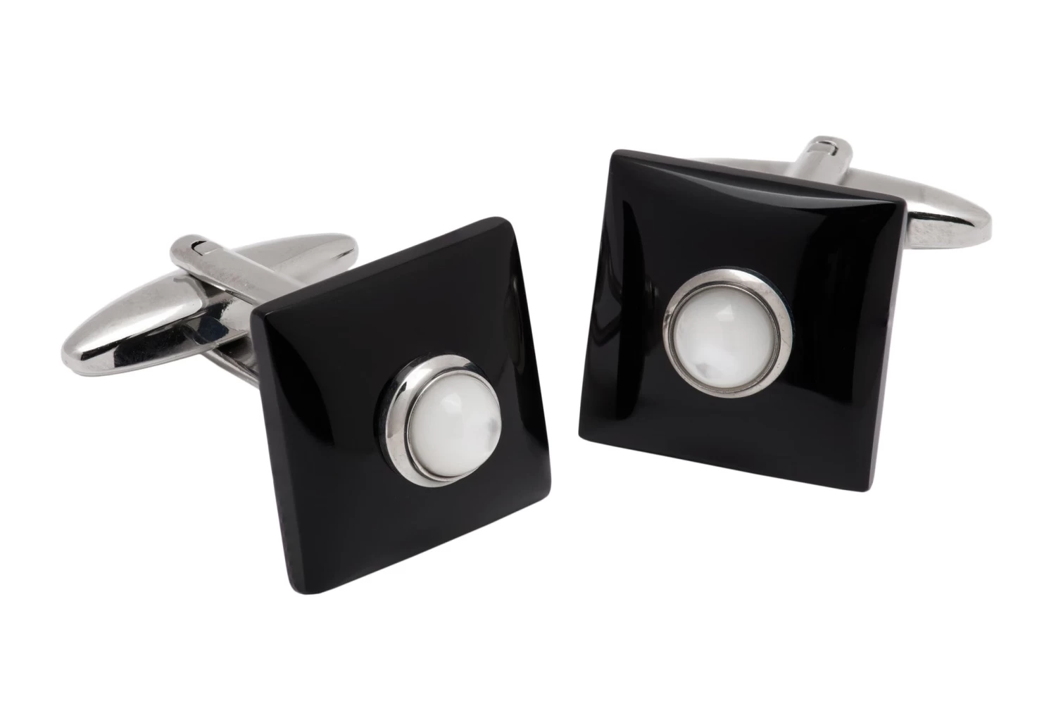 Kent Onyx Mother Of Pearl Rhodium Plated Cufflinks
