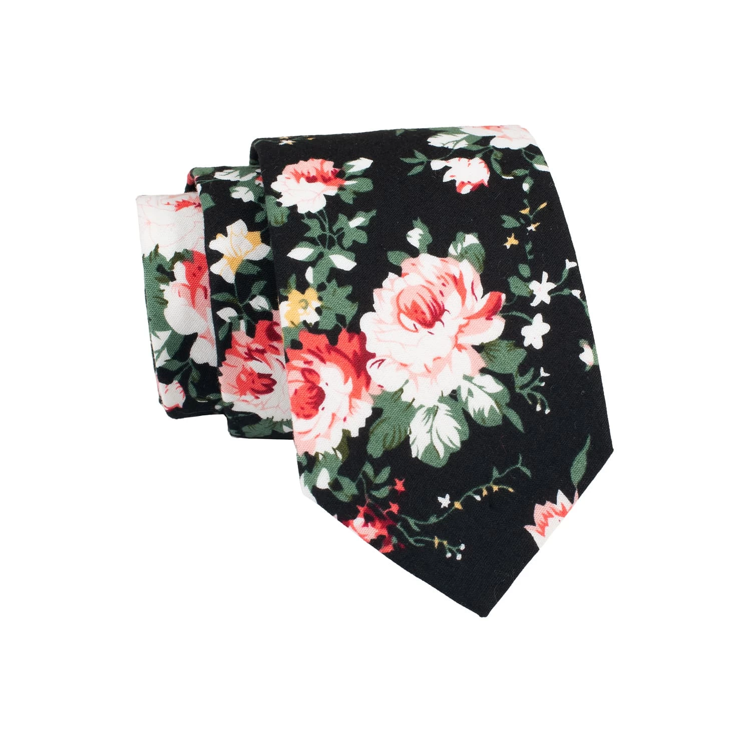 Dover Floral Cotton Tie, Black / Pink / Green - Image 2