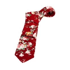 Dover Floral Cotton Tie,Crimson/ White / Green
