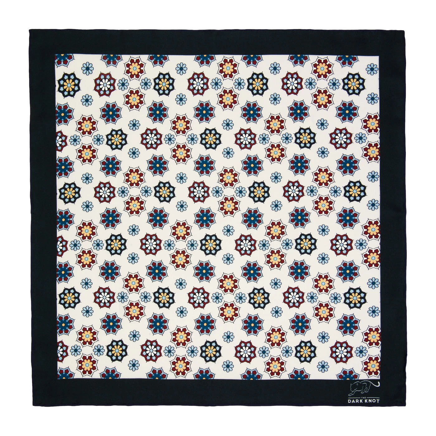 Everett Foulard Silk Pocket Square, White / Burgundy / Blue - Image 2