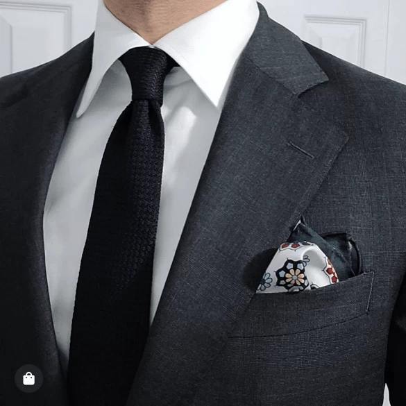 Everett Foulard Silk Pocket Square, White / Burgundy / Blue - Image 3