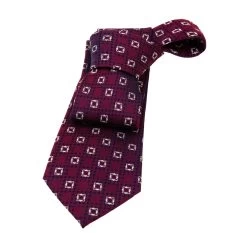 Florence Foulard Silk Tie, Burgundy / Silver / Navy