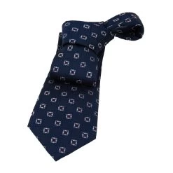 Florence Foulard Silk Tie, Navy / Red / Silver