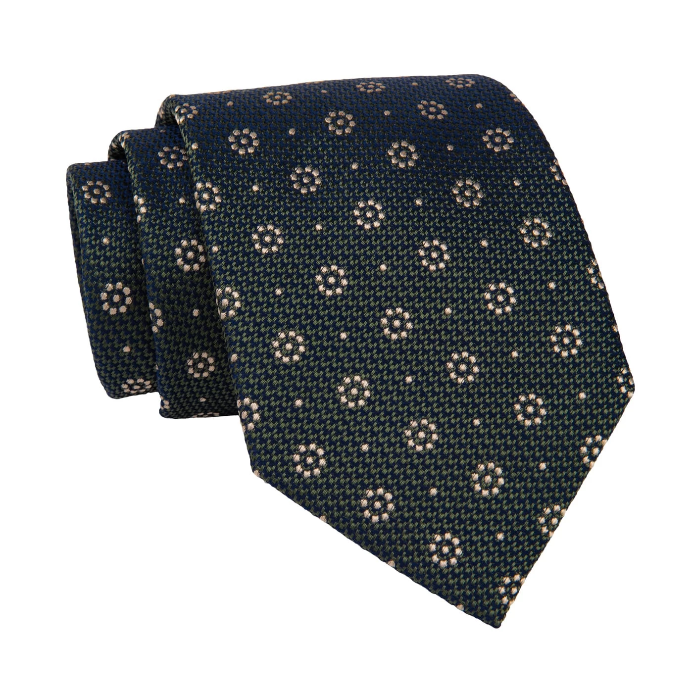 Fort Covington Foulard Silk Tie, Olive Green / Gold - Image 2