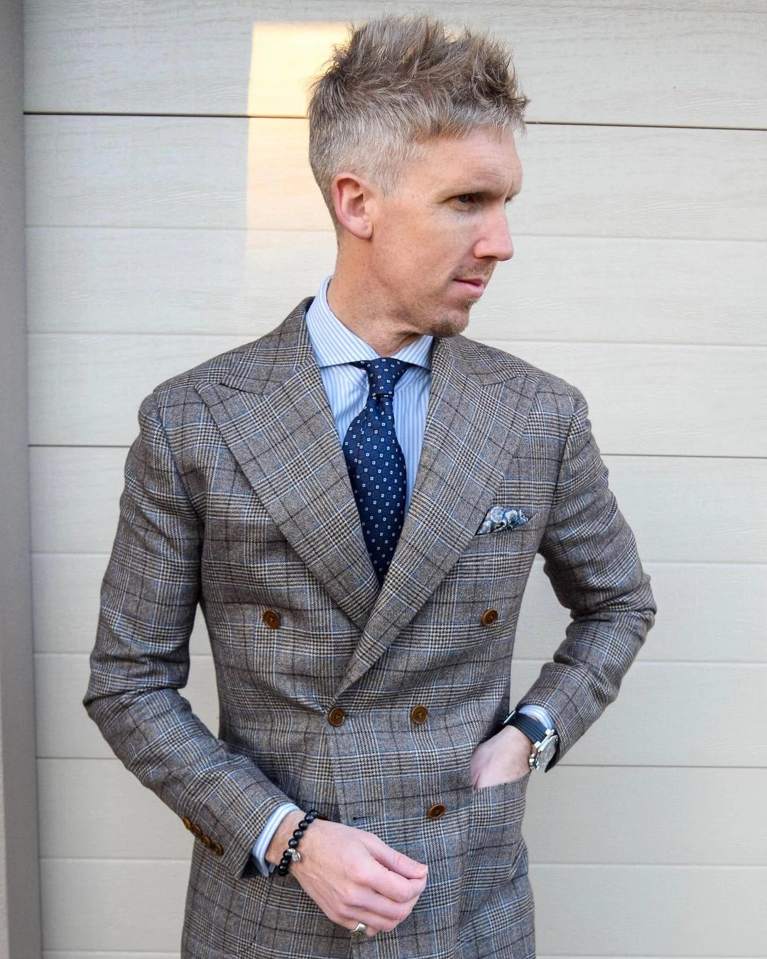 Georgetown Foulard Silk Tie, Navy / Blue / Brown - Image 6