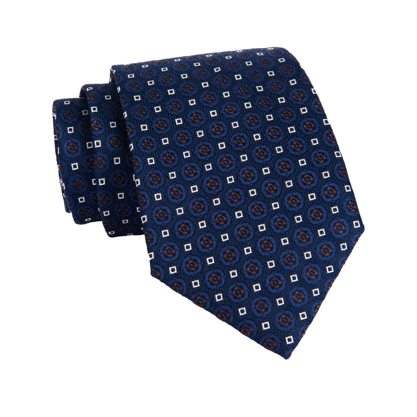 Georgetown Foulard Silk Tie, Navy / Blue / Brown - Image 2
