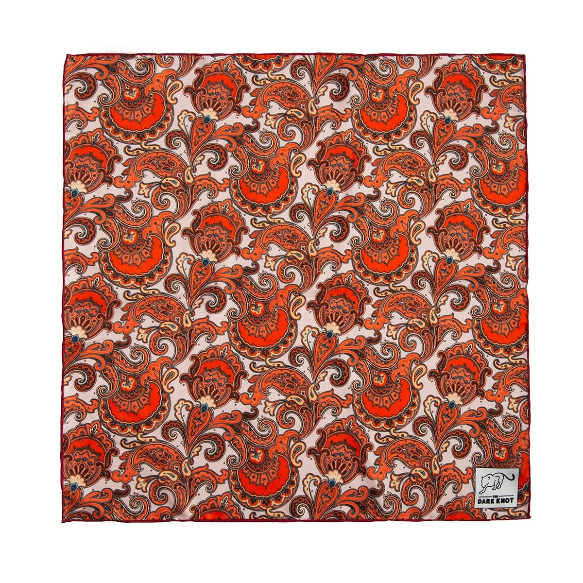 Gloucester Paisley Silk Pocket Square, Orange / Cream - Image 2