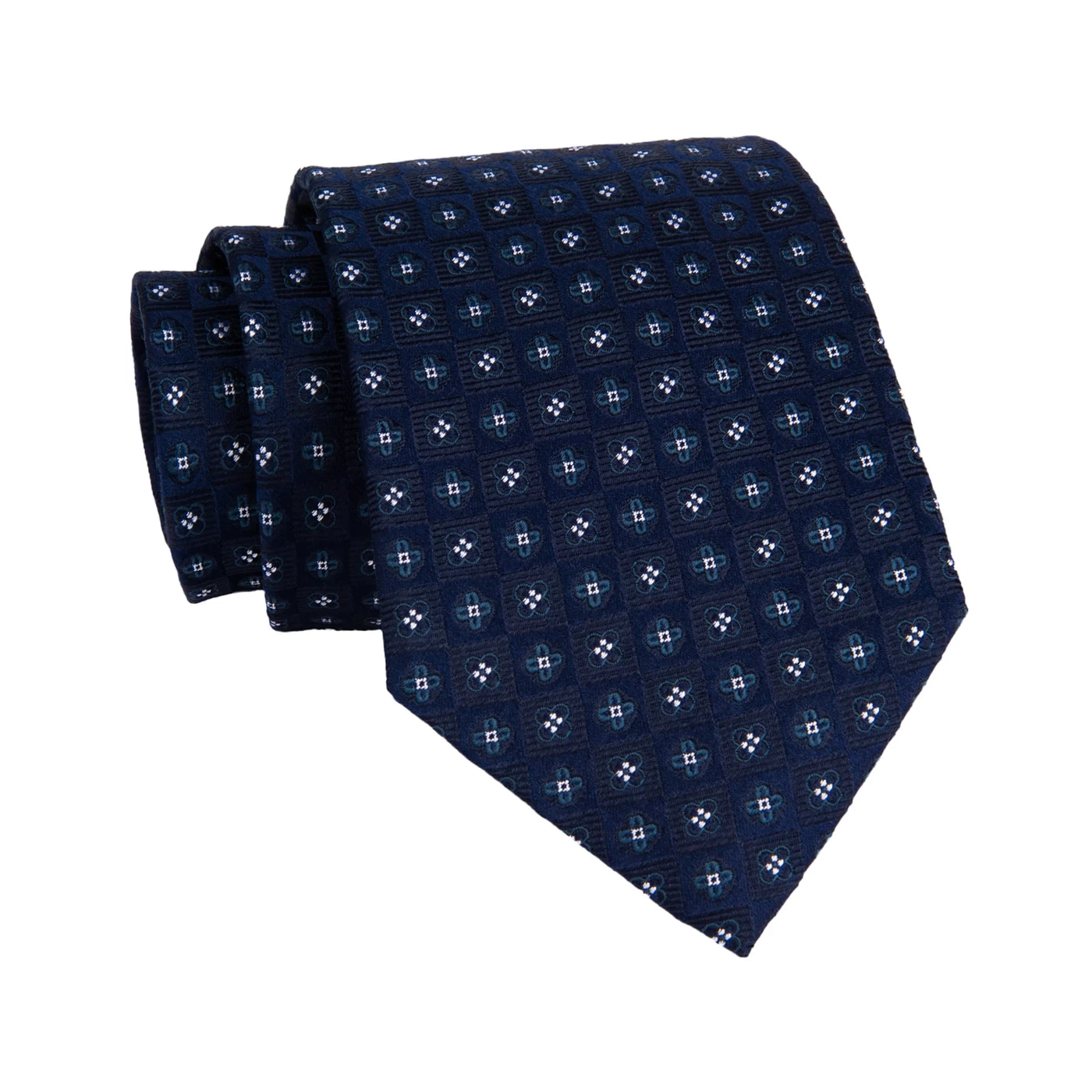 Hudson Foulard Silk Tie, Navy / Blue / Turquoise - Image 2