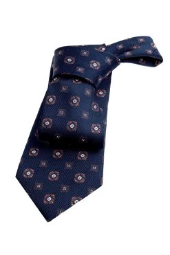 Hunter Foulard Silk Tie, Navy / Orange / White