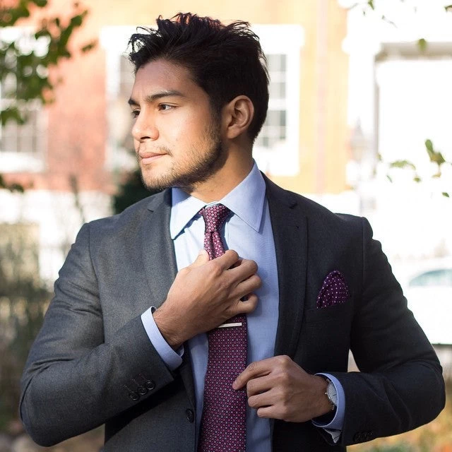 Stafford Squares Silk Tie, Burgundy / Light Blue - Image 5