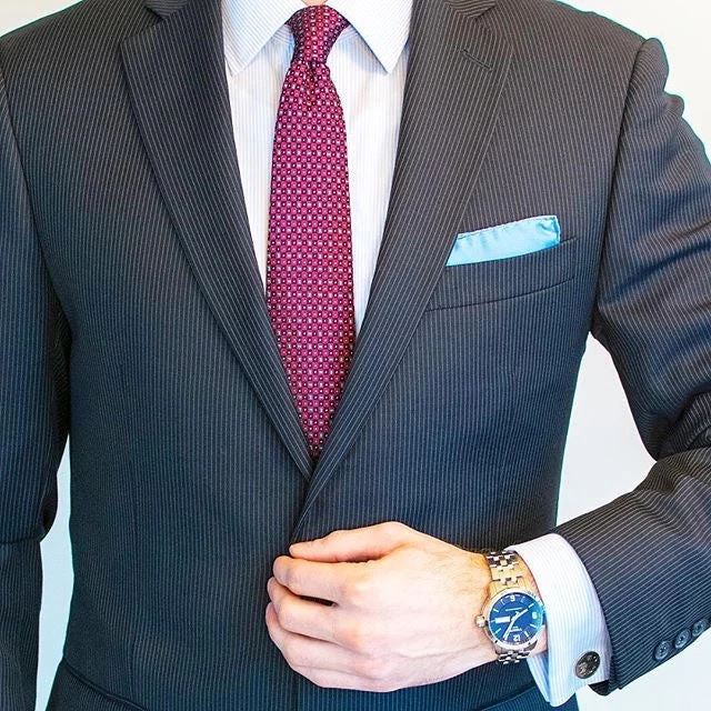 Stafford Squares Silk Tie, Burgundy / Light Blue - Image 4