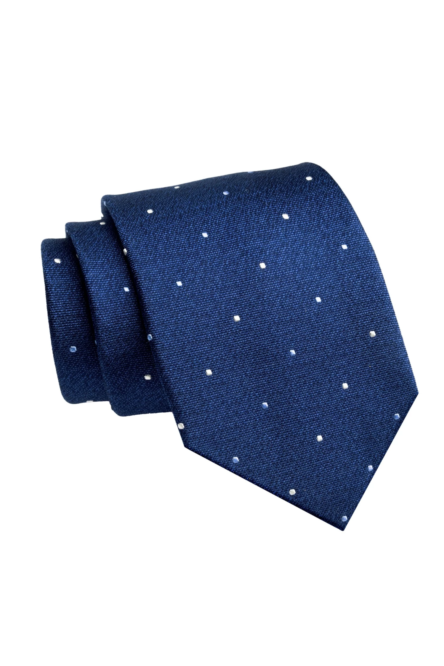 Lake Luzerne Polka Dot Silk Tie, Navy / White / Light Blue - Image 2