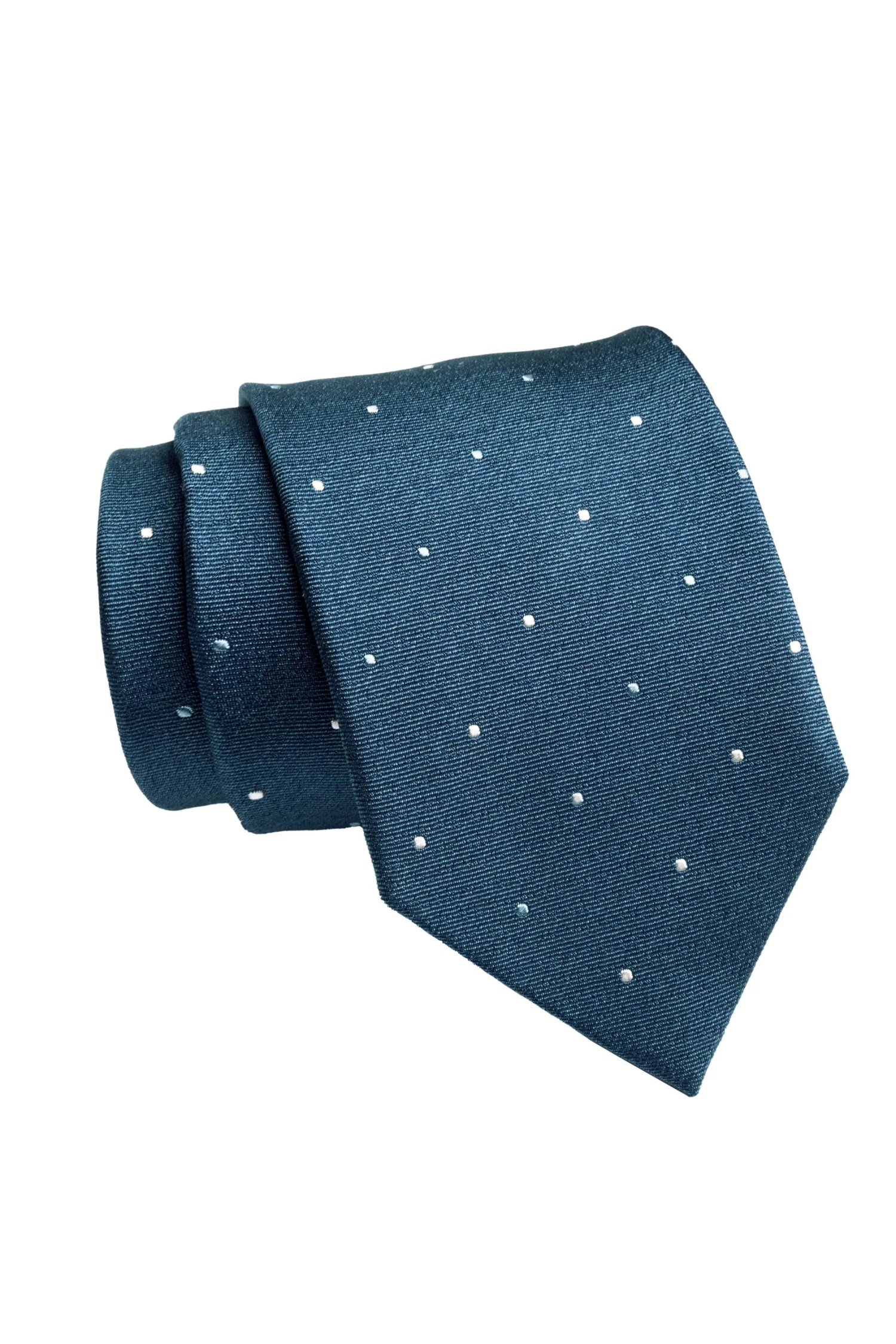 Lake Luzerne Polka Dot Silk Tie, Turquoise / White / Light Blue - Image 2