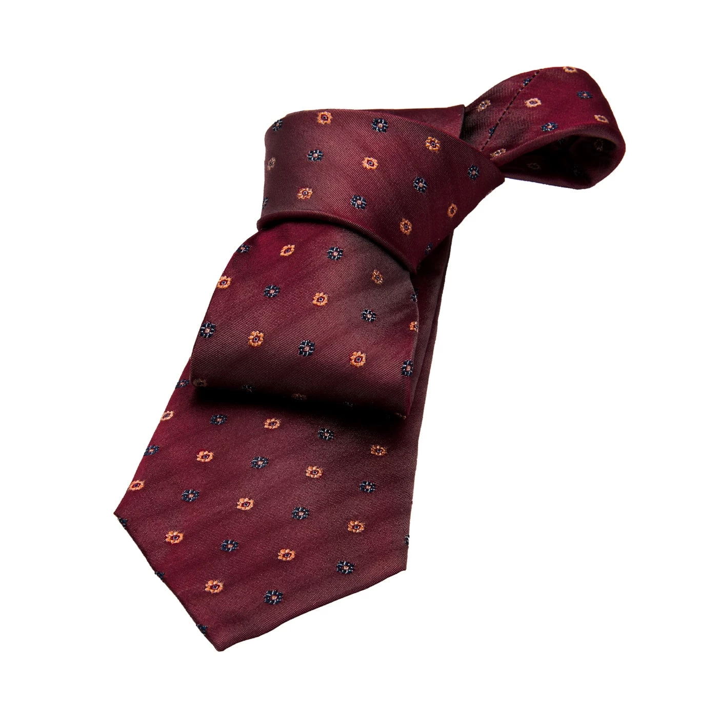Lakeville Foulard Silk Tie, Burgundy / Navy / Yellow