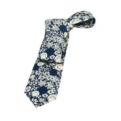 Lawrence Floral Cotton Tie,Navy / White