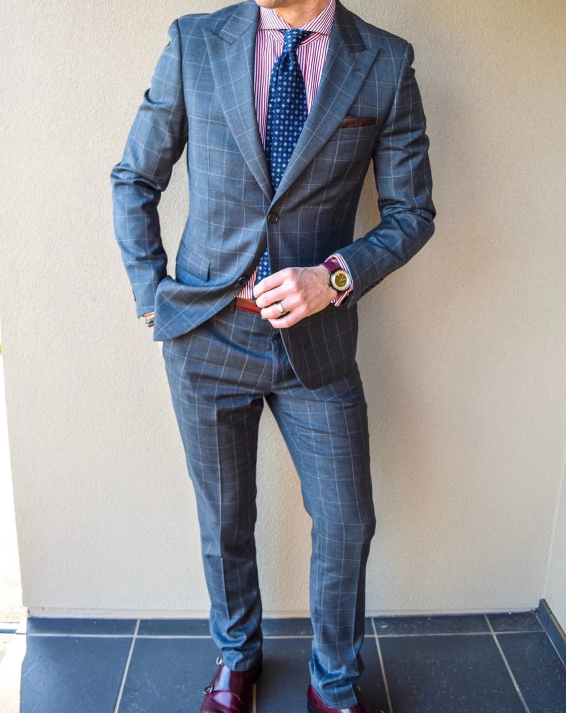 Montgomery Abstract Silk Tie, Navy / Light Blue / Brown - Image 7