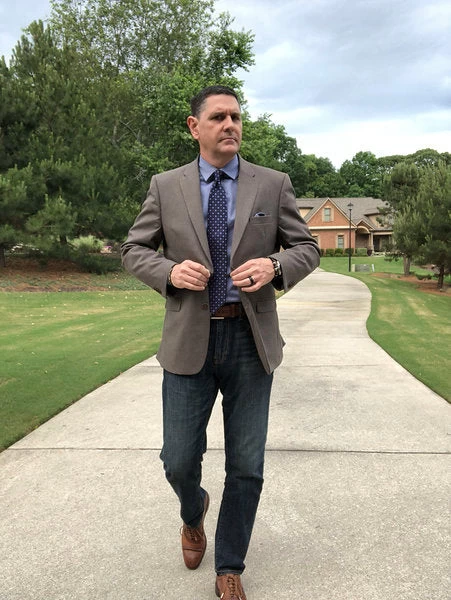 Montgomery Abstract Silk Tie, Navy / Light Blue / Brown - Image 11