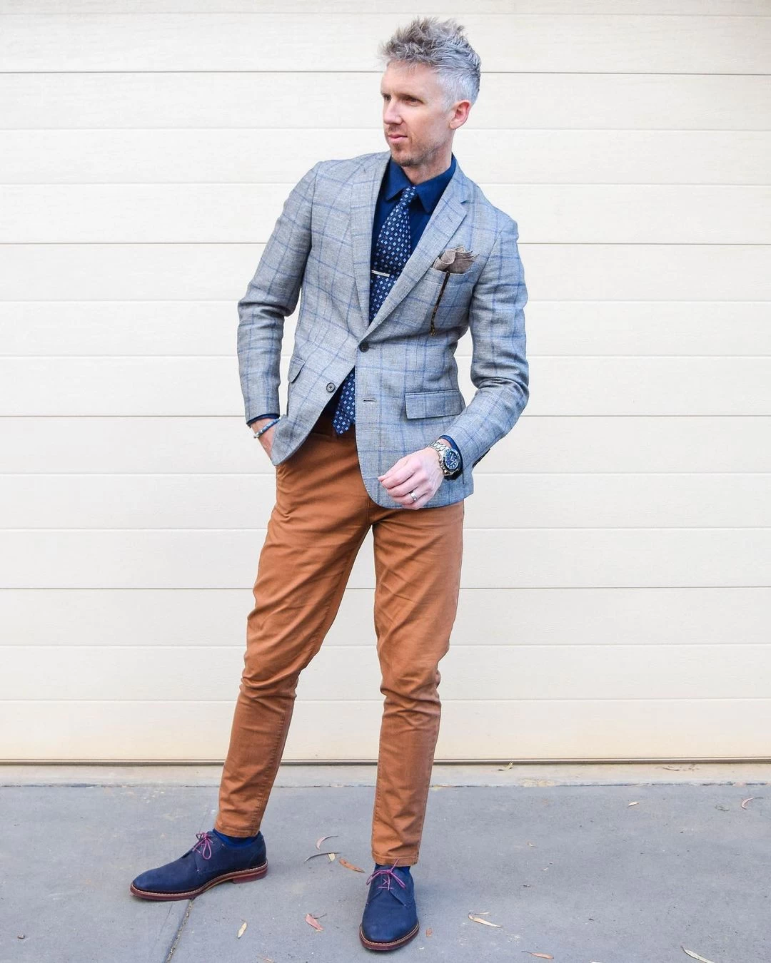 Montgomery Abstract Silk Tie, Navy / Light Blue / Brown - Image 5