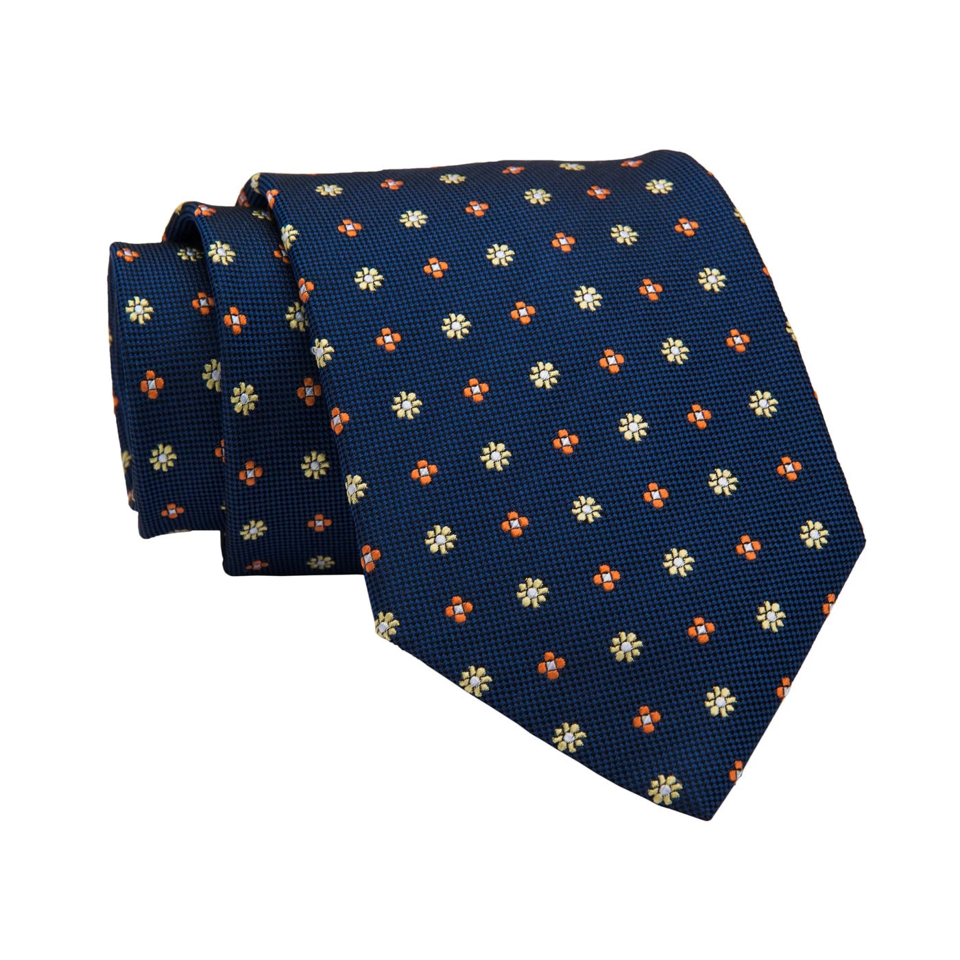 Framingham Abstract Silk Tie, Navy / Orange / Yellow - Image 2