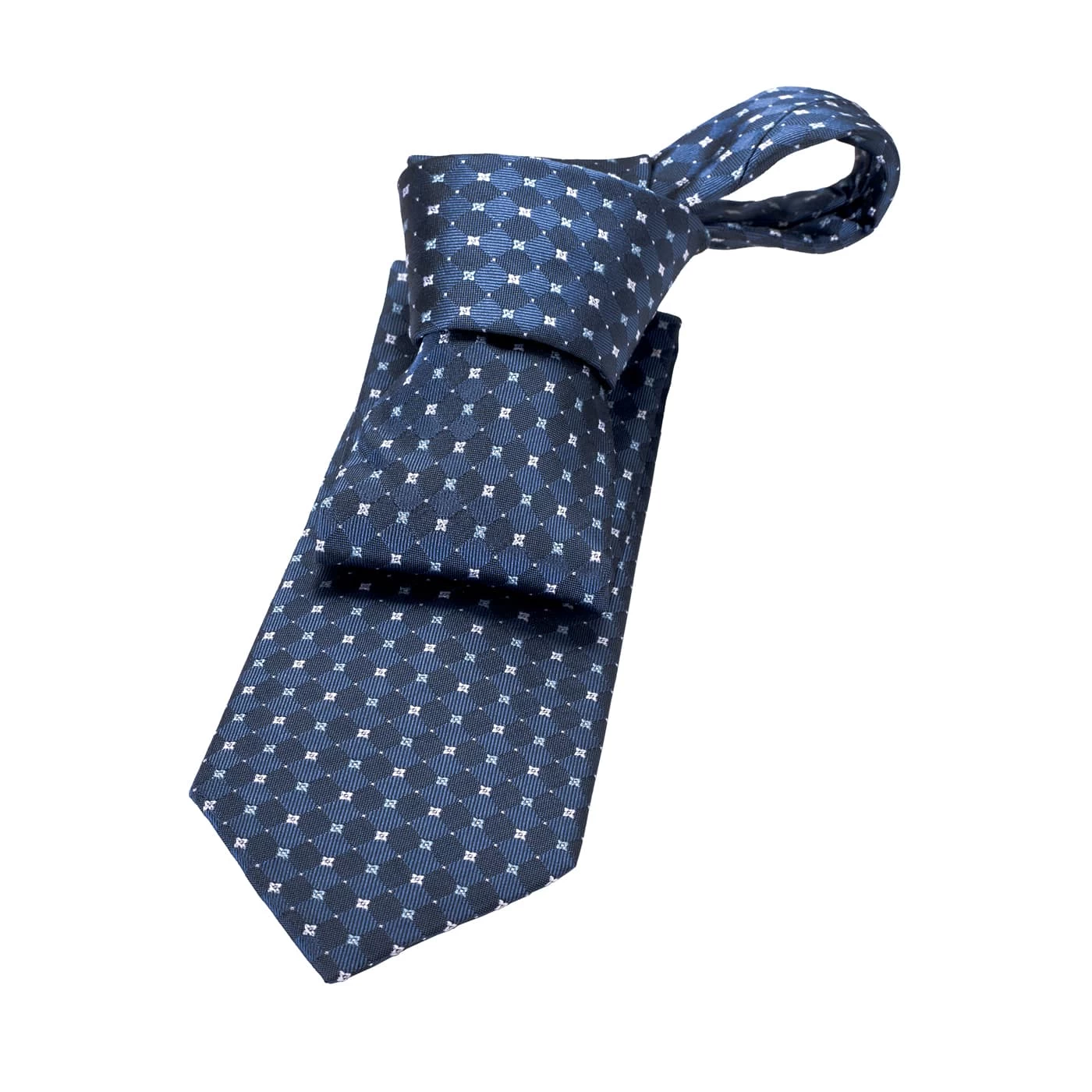Orchard Park Foulard Silk Tie, Bluish Grey / Navy /Silver