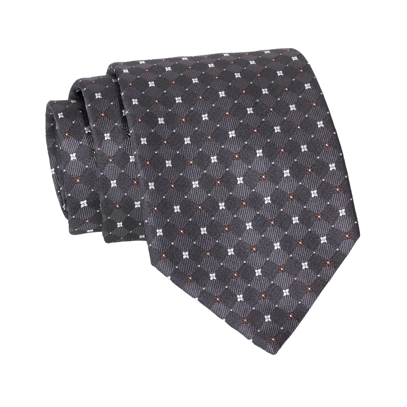 Orchard Park Foulard Silk Tie, Grey / Silver / Brown - Image 2