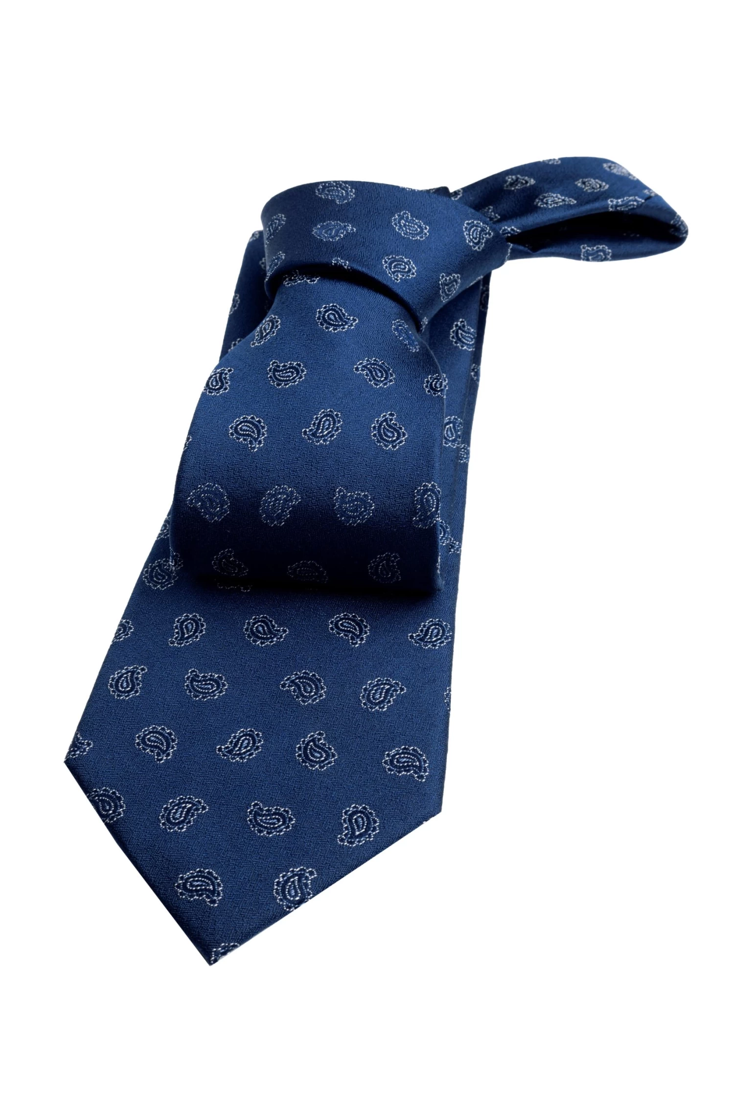 Oyster Bay Paisley Silk Tie, Navy / Silver