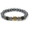 Palmdale Gold Owl Black Hermatite Beaded Bracelet