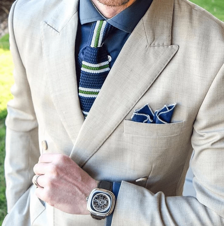 Rockland Stripes Knitted Silk Tie, Navy / Green / White - Image 4