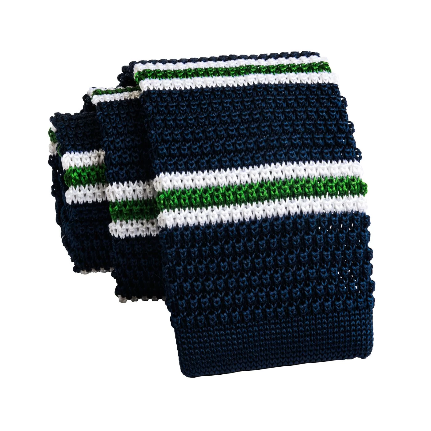 Rockland Stripes Knitted Silk Tie, Navy / Green / White - Image 2