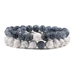 San Bernandino StackableBeaded Bracelets, Grey Agate / White