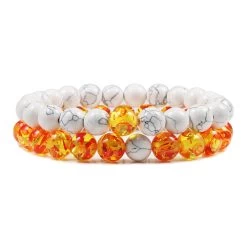 San Bernandino StackableBeaded Bracelets, White / Yellow & Orange