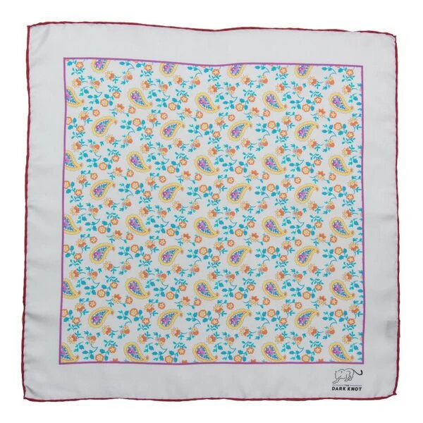 Saratoga Paisley Silk Pocket Square, Cream / Light Blue - Image 2