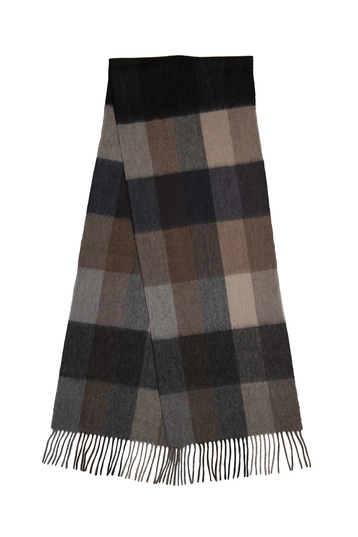 Woodbury Plaid Wool Scarf, Brown / Grey / Beige - Image 2